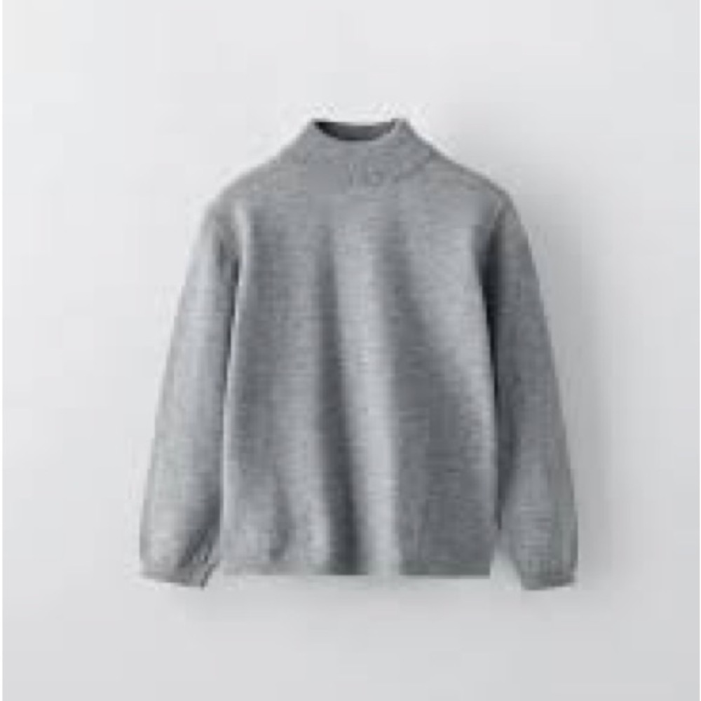 Zara - Light Grey Knit Mock-neck Long Sleeve Lightweight Sweater Size Small